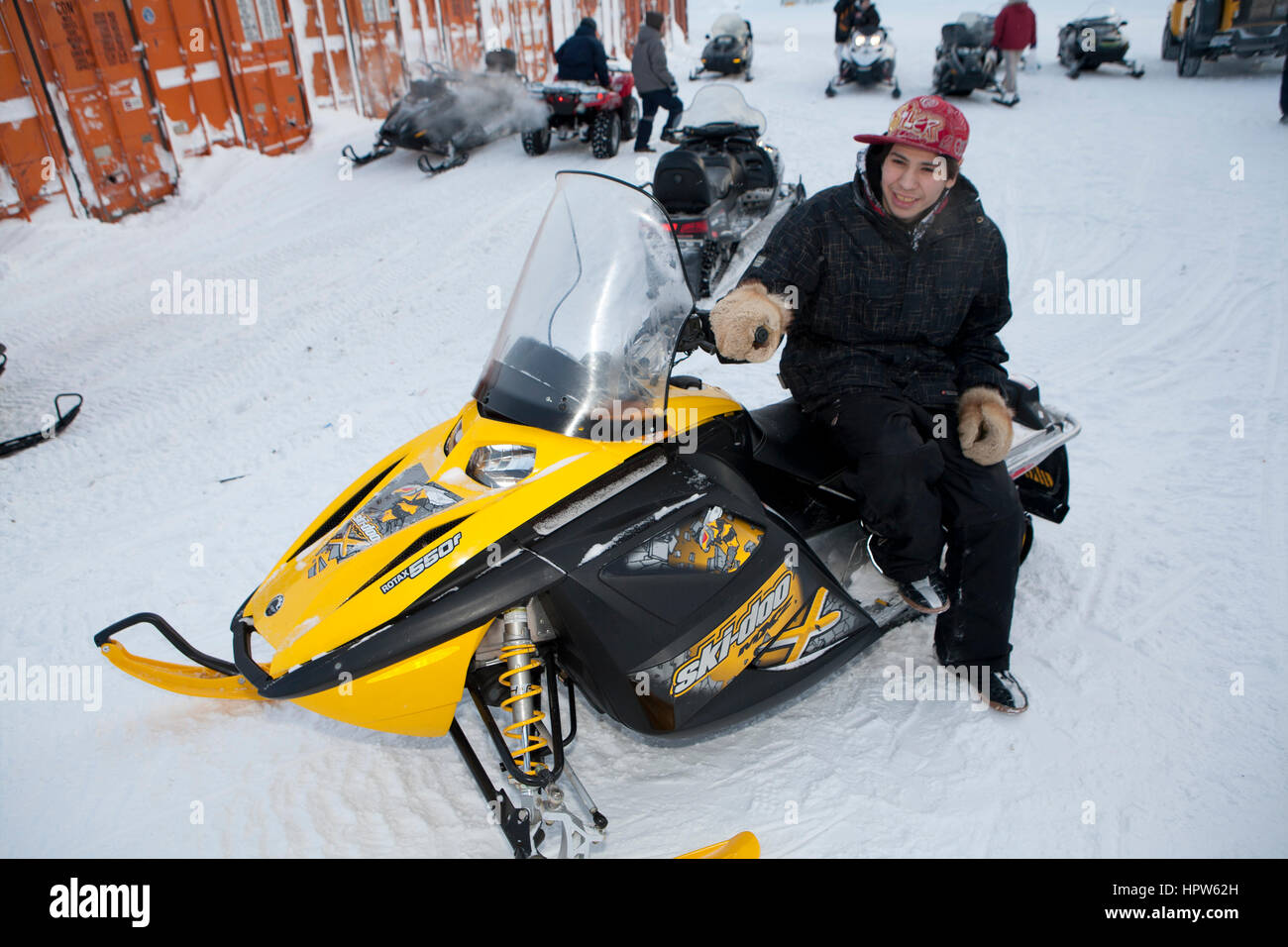 Scooter de neige au pôle nord Banque D'Images