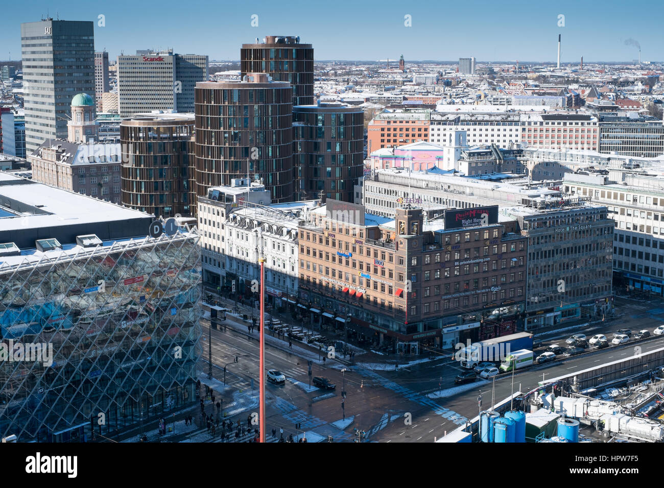 Hiver neige paysage urbain de Copenhague après avoir pris de l'hôtel de ville vue de la tour nord-ouest à la recherche de nouvelles tours Axel vers Frederiksberg Banque D'Images