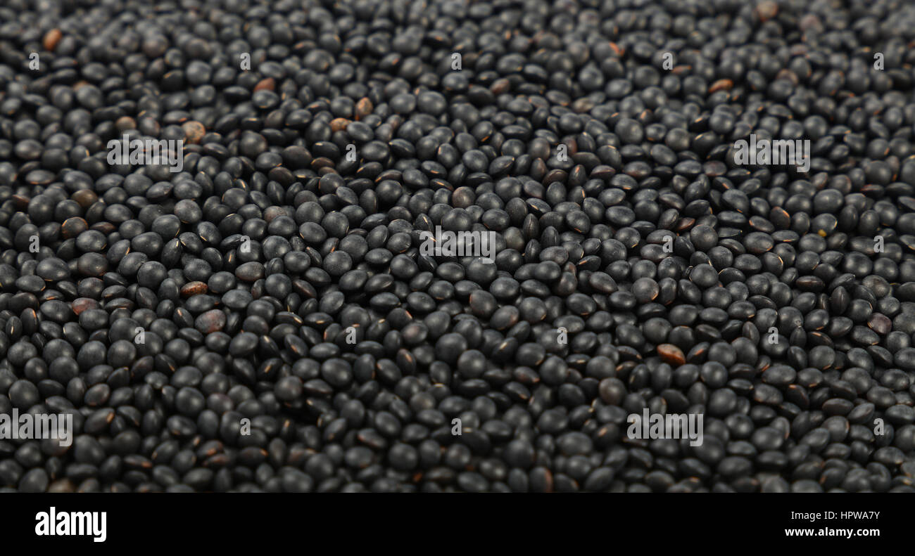 Lentille lentilles beluga noir close up, high angle view, selective focus Banque D'Images