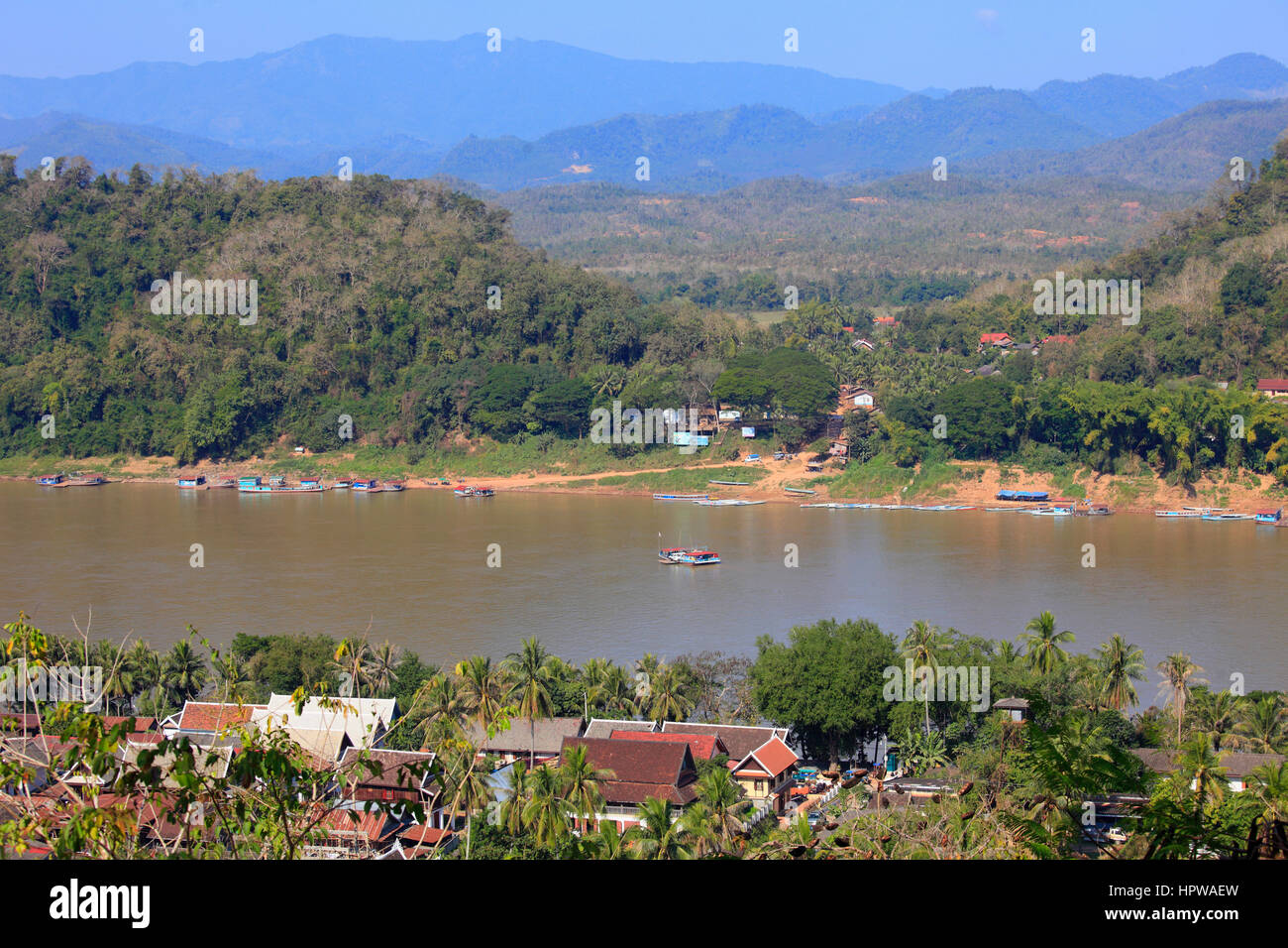 Le Laos, Luang Prabang, Mékong, vue aérienne, Banque D'Images