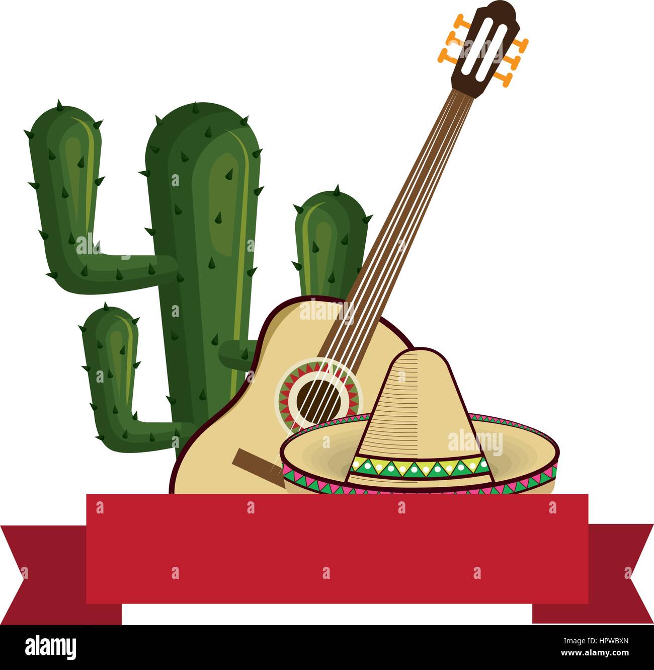 Collection d'éléments traditionnels mexicains avec cactus Illustration de Vecteur