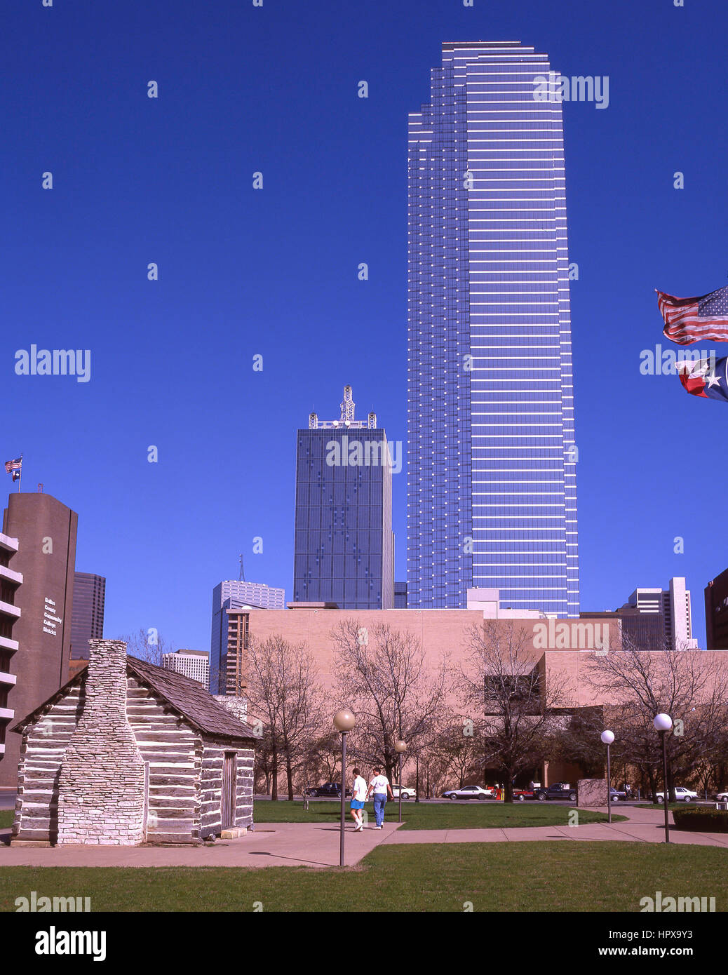 John Neely Bryan's Cabin, Dealy Plaza, le centre-ville de Dallas, Dallas, Texas, États-Unis d'Amérique Banque D'Images