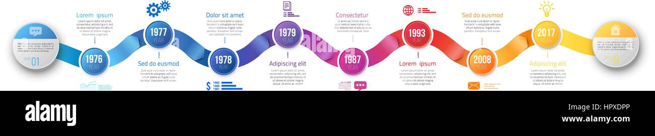 Flèche prend des cours d'Infographie chronologie modèle Illustration de Vecteur
