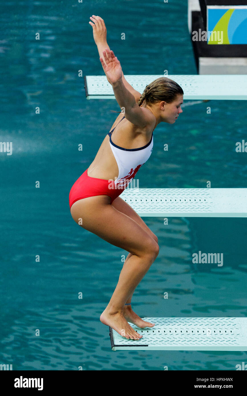 Rio de Janeiro, Brésil. 14 août 2016 Grace Reid (GBR) participe à la plongée Femmes Tremplin 3m finale aux Jeux Olympiques d'été 2016. ©PAUL J. S Banque D'Images