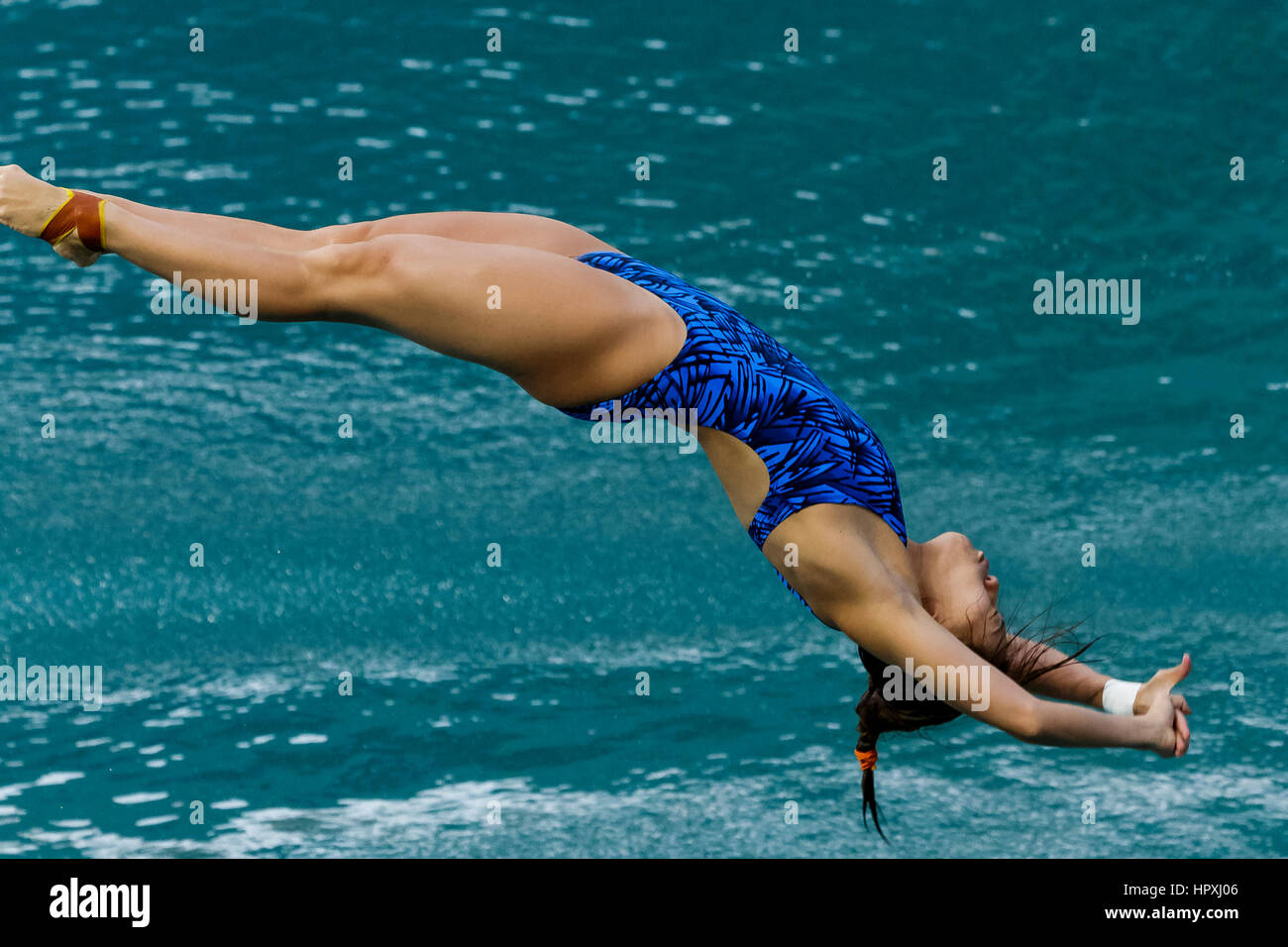 Rio de Janeiro, Brésil. 14 août 2016 Esther Qin (AUS) participe au tremplin 3m Femmes Plongée sous-marine à la finale des Jeux Olympiques d'été de 2016. ©PAUL J. Sutt Banque D'Images