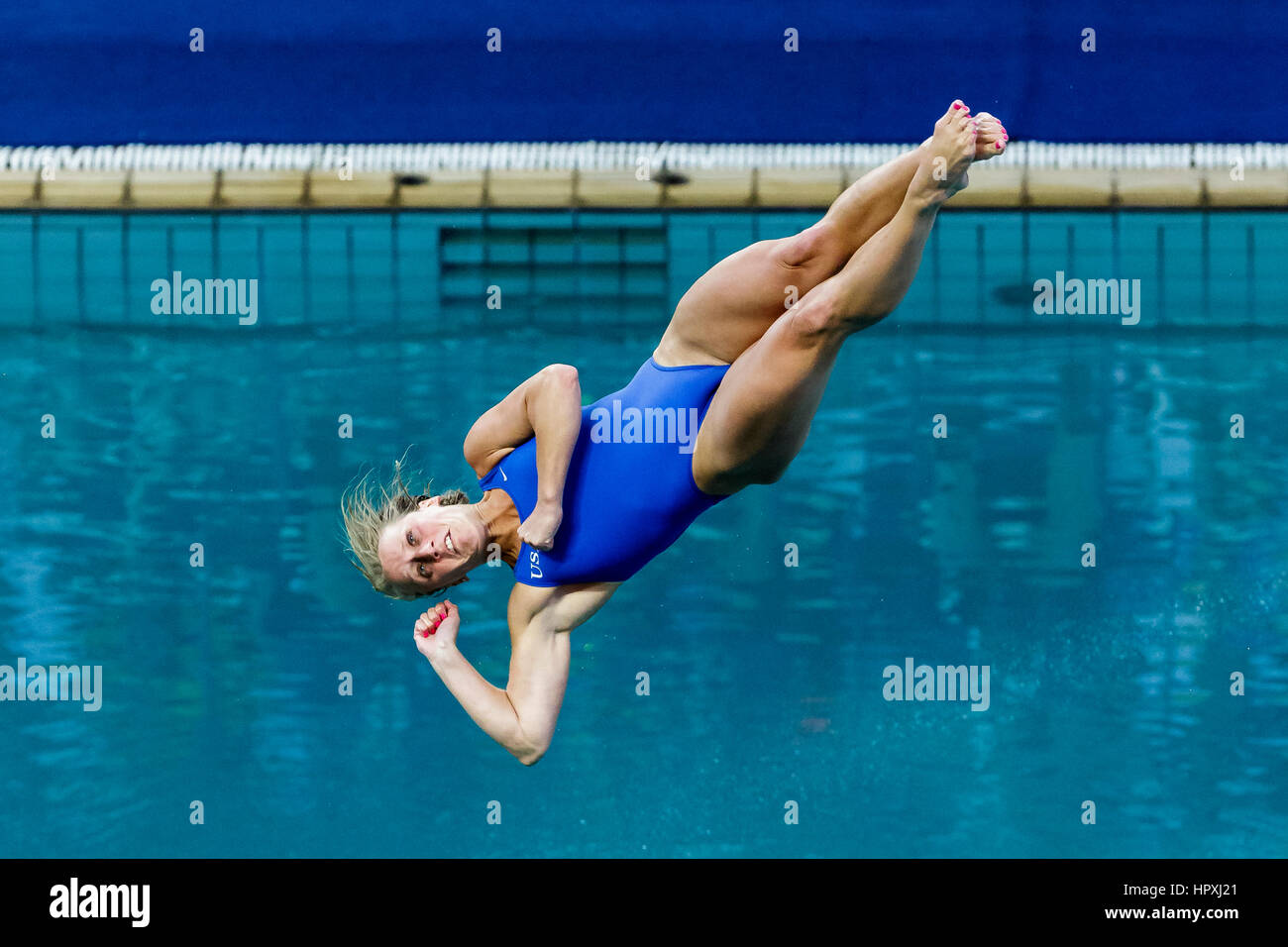 Rio de Janeiro, Brésil. 14 août 2016 Abigail Johnston (USA) participe à la plongée Femmes Tremplin 3m finale aux Jeux Olympiques d'été 2016. ©Pau Banque D'Images