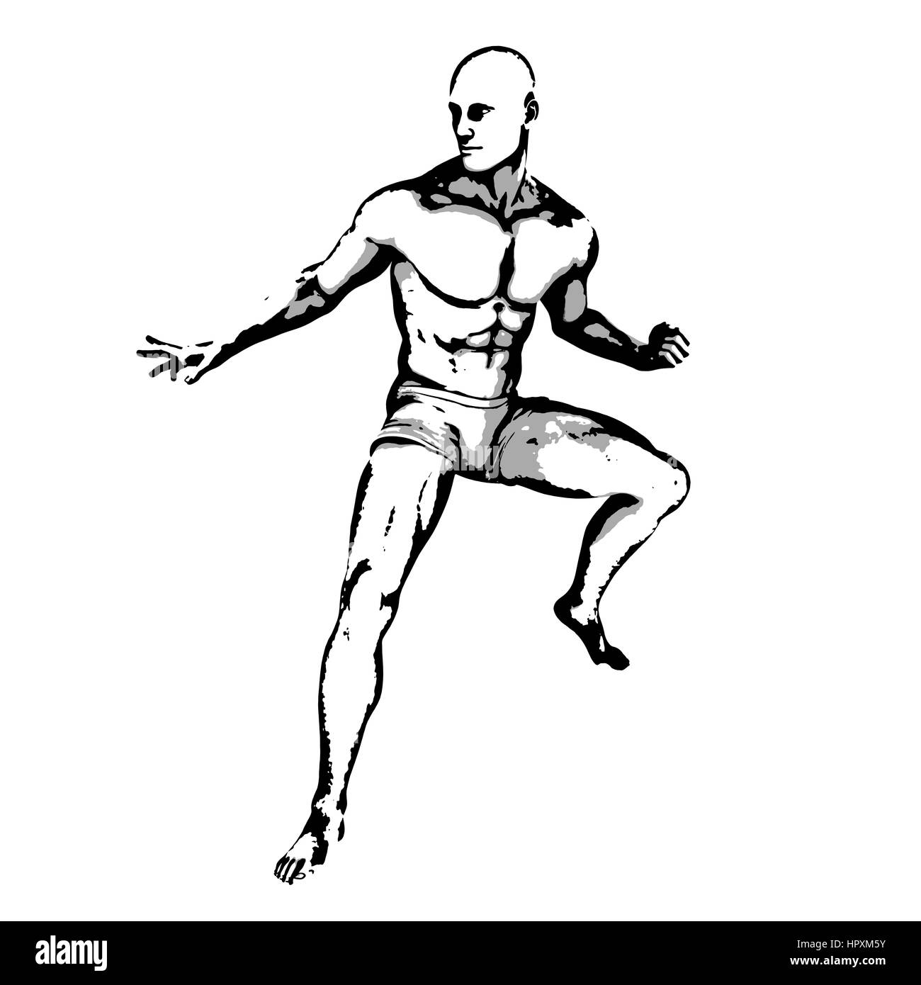 Poser dans les héros de bande dessinée à l'encre Croquis Illustration Banque D'Images