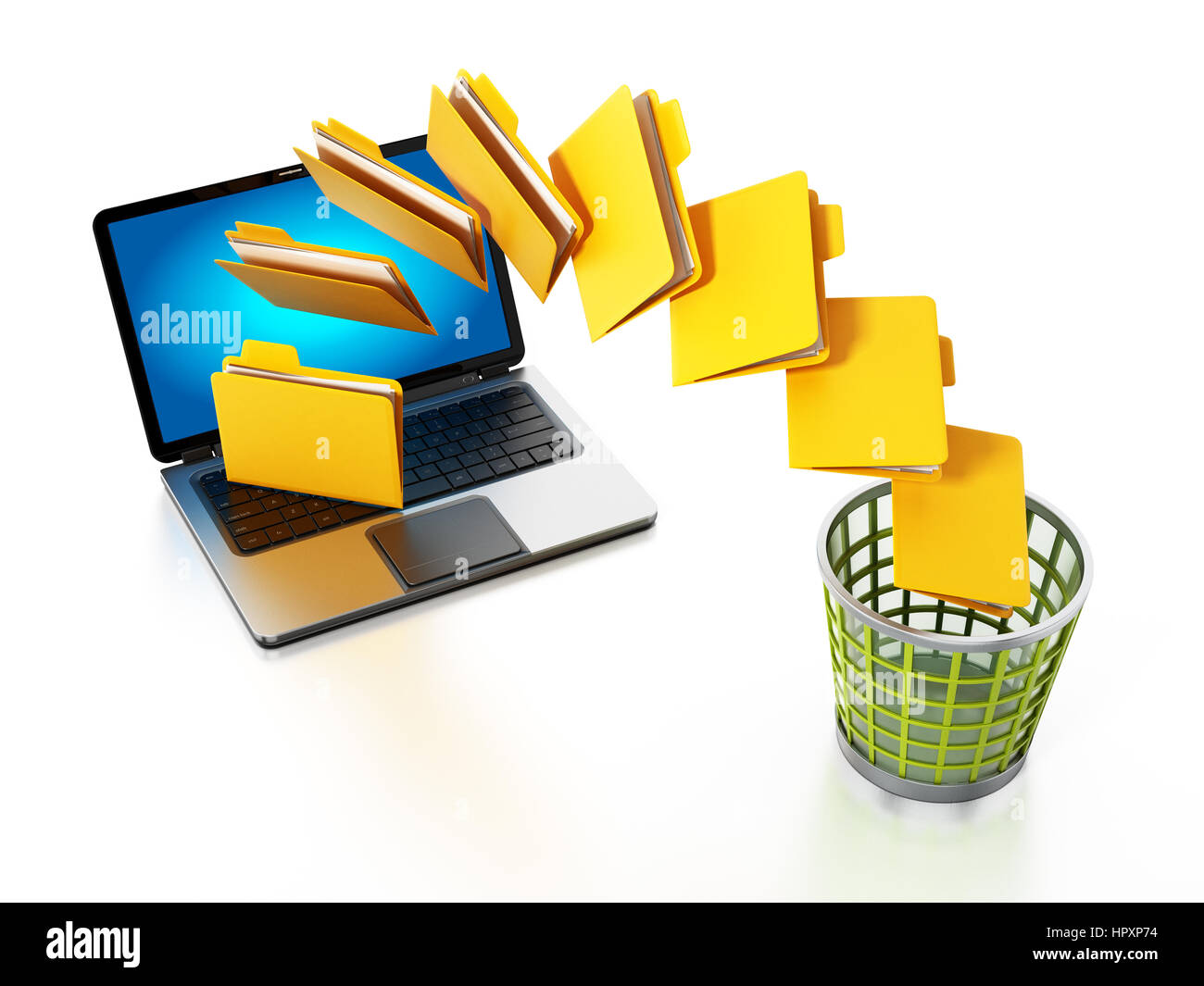 Déménagement des dossiers de l'ordinateur portable à poubelle. 3D  illustration Photo Stock - Alamy