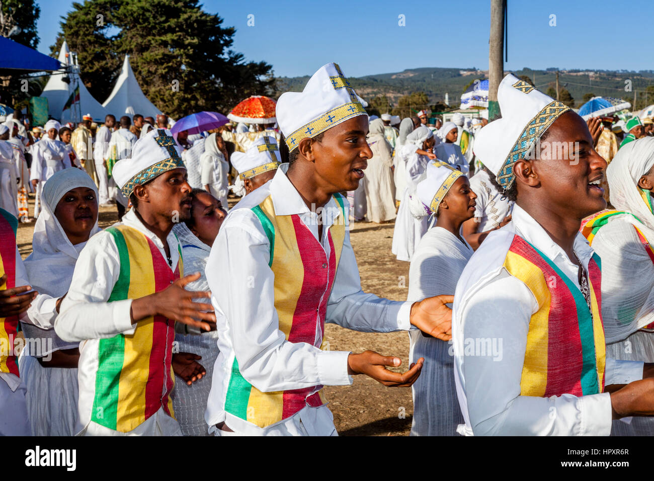 Les chrétiens éthiopiens Timkat (Epiphanie) célèbre Jan, terrain de sport, Meda, Addis Abeba, Ethiopie Banque D'Images