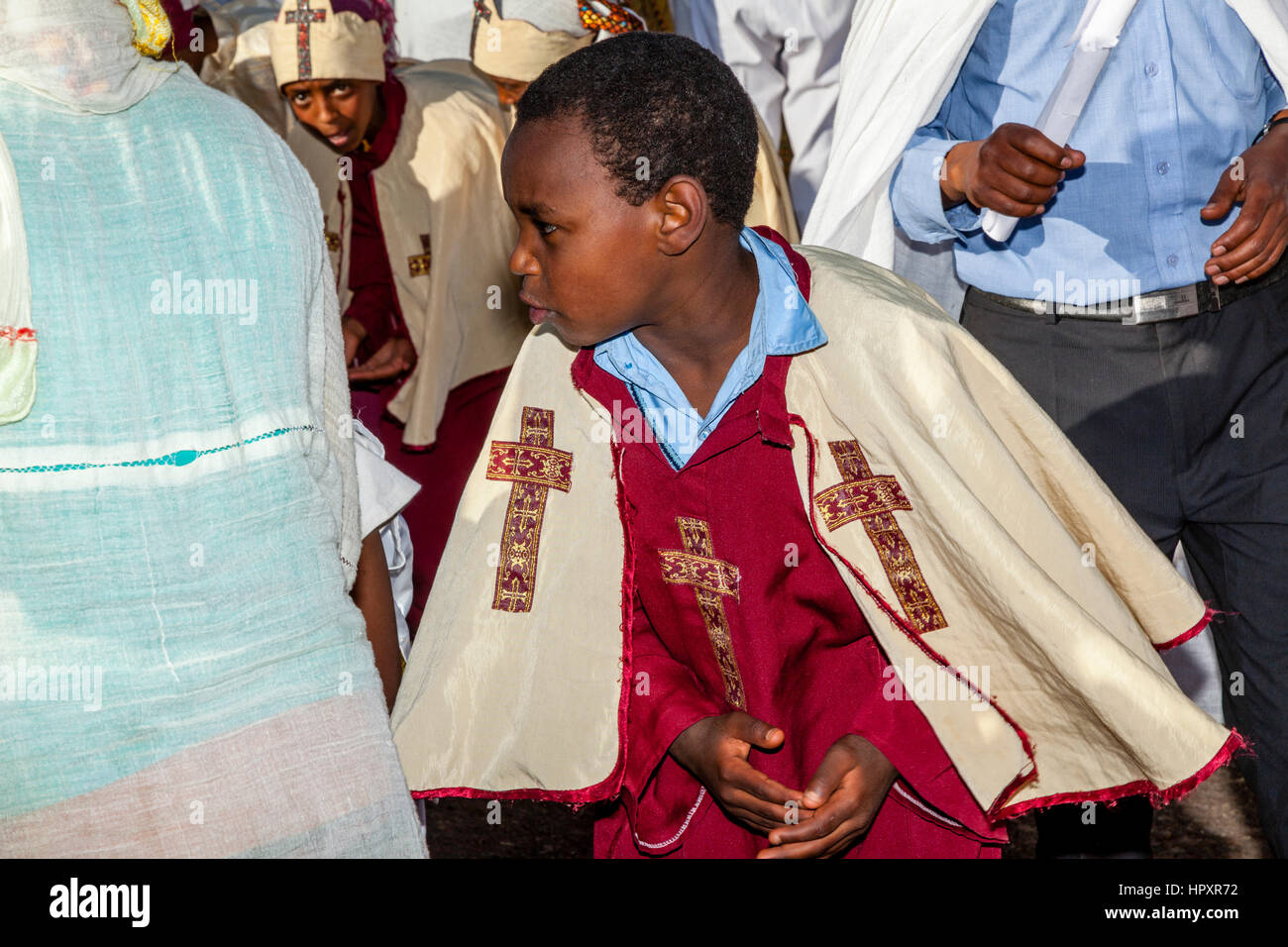 Les chrétiens éthiopiens Timkat (Epiphanie) célèbre Jan, terrain de sport, Meda, Addis Abeba, Ethiopie Banque D'Images