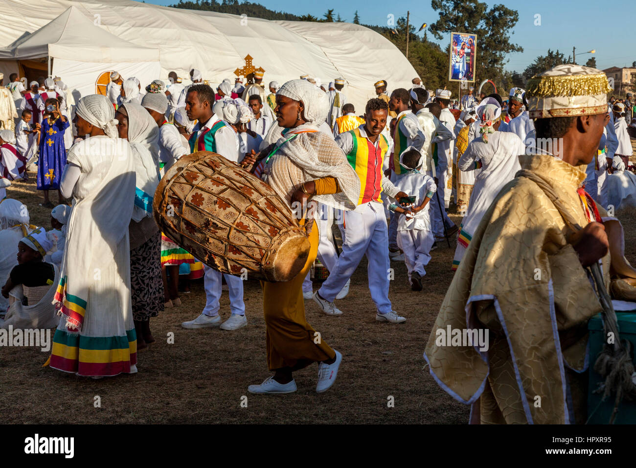 Les chrétiens éthiopiens Timkat (Epiphanie) célèbre Jan, terrain de sport, Meda, Addis Abeba, Ethiopie Banque D'Images