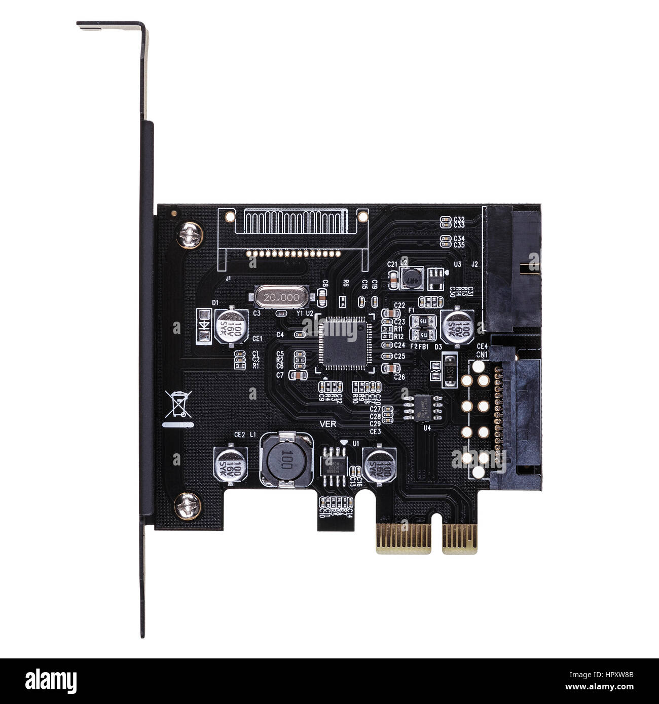 Partie de l'ordinateur. Carte PCI-Express pour les connecteurs USB 3.0 supplémentaires Banque D'Images