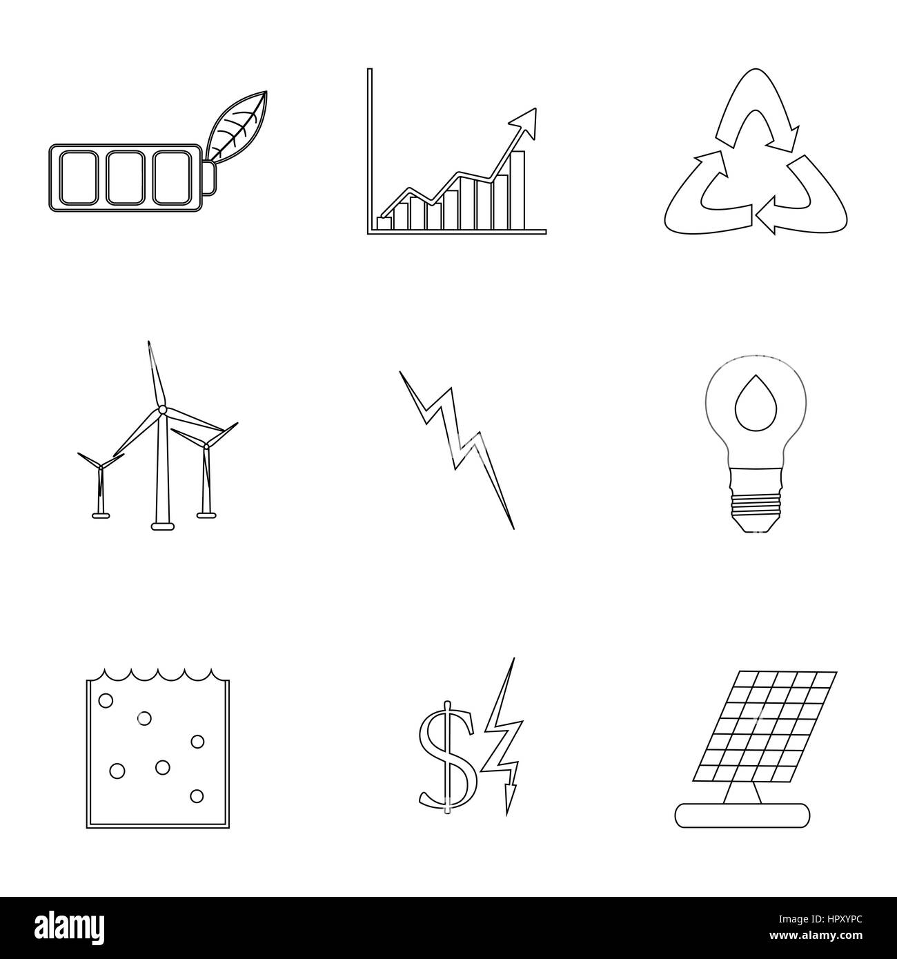 L'énergie et de l'électricité. icônes linéaire L'efficacité de l'eau et le soleil électrique. Vector illustration Banque D'Images