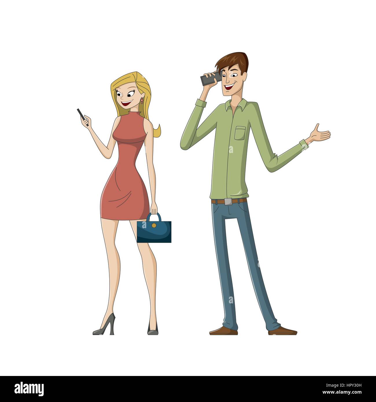 L'homme et de la femme avec leurs smartphones Illustration de Vecteur