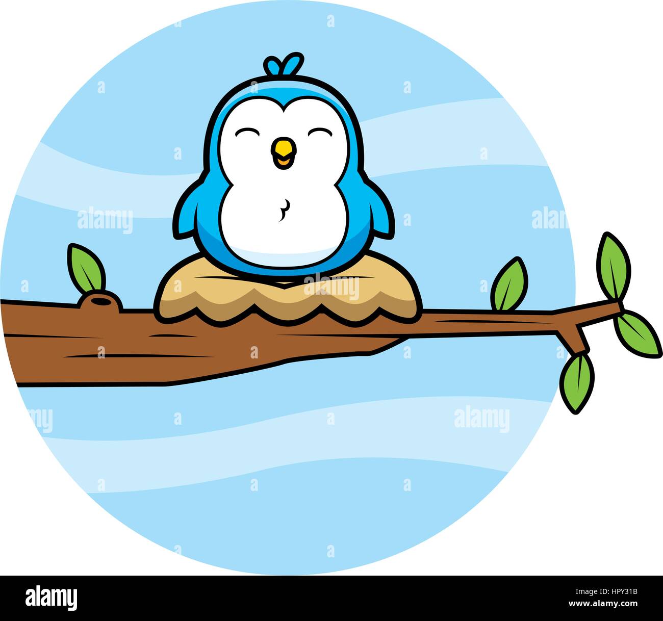 Un dessin de l'oiseau bleu assis dans un nid dans un arbre. Illustration de Vecteur