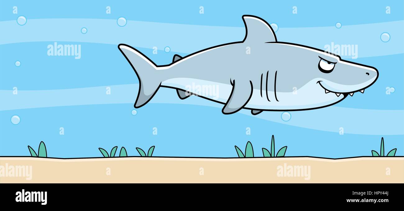 Un cartoon shark nager sous l'eau. Illustration de Vecteur