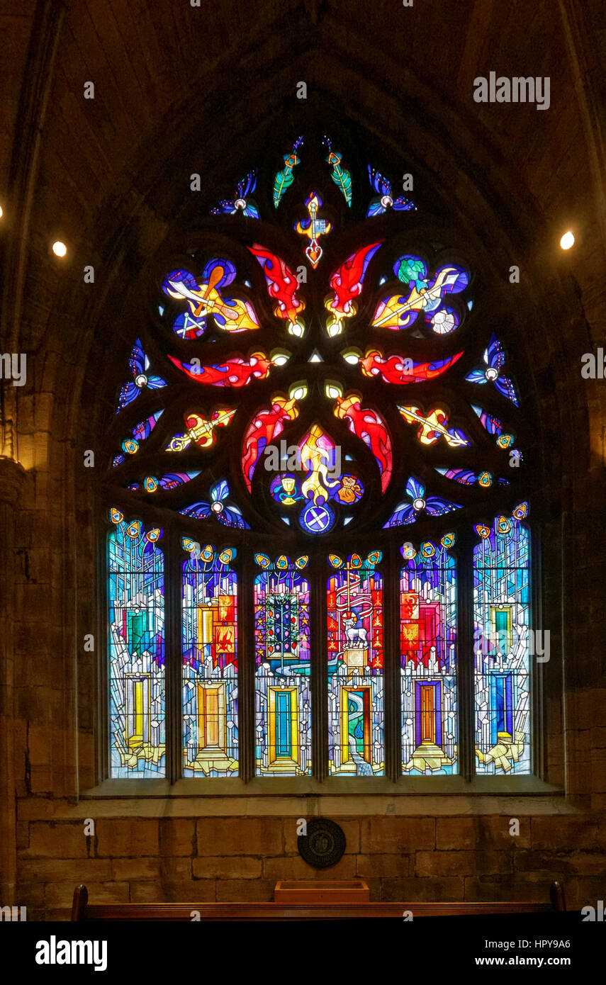 St Michael's Parish Church, vitrail de Linlithgow Banque D'Images