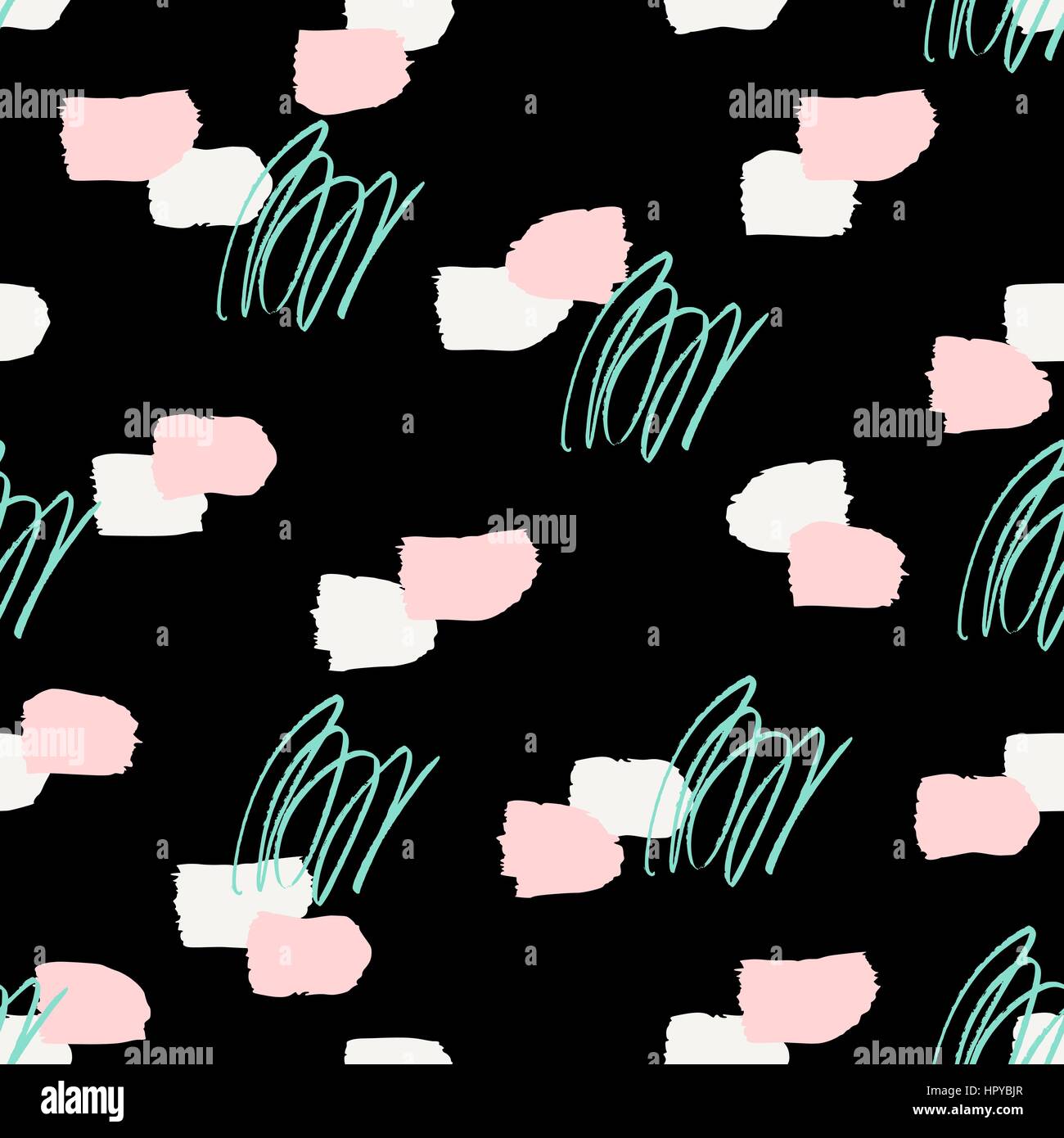 La main peinte en blanc et rose pastel et vert griffonnés sur un fond noir. Résumé arrière-plan transparent répétition. Illustration de Vecteur