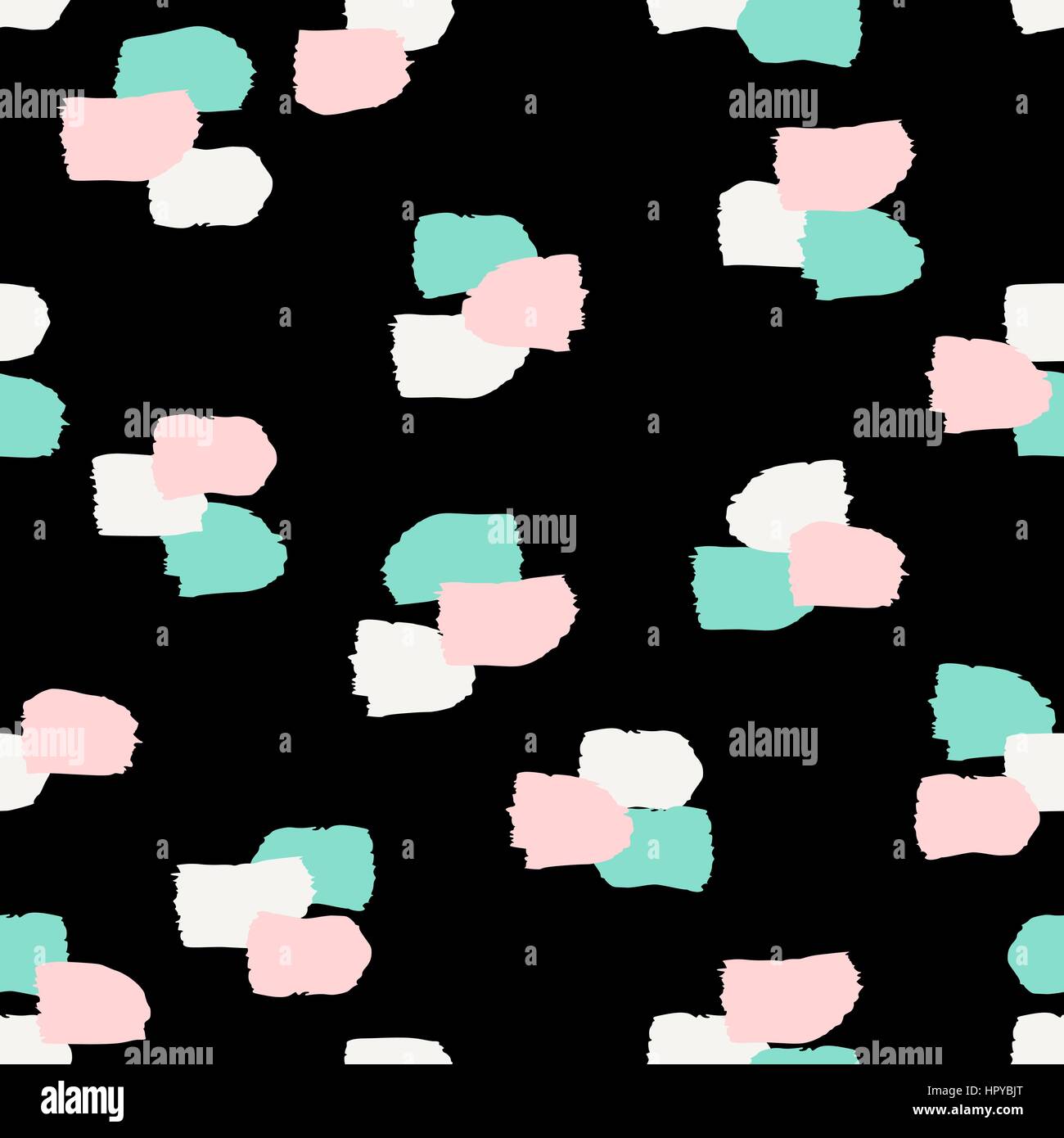 La main peinte en blanc, vert turquoise et rose pastel sur fond noir. Résumé arrière-plan transparent répétition. Illustration de Vecteur