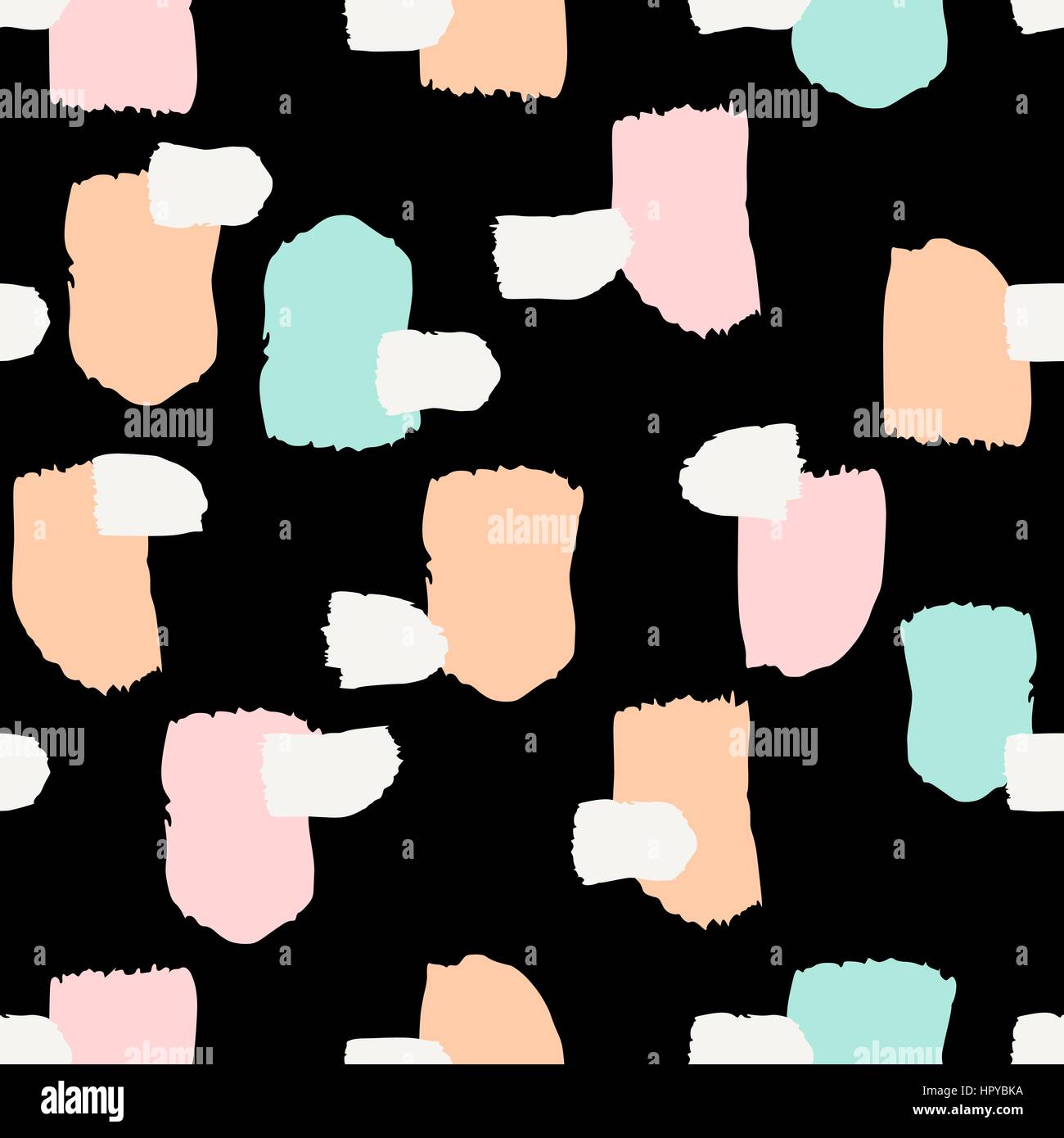 La main peinte en blanc, vert turquoise, orange et rose pastel sur fond noir. Résumé arrière-plan transparent répétition. Illustration de Vecteur