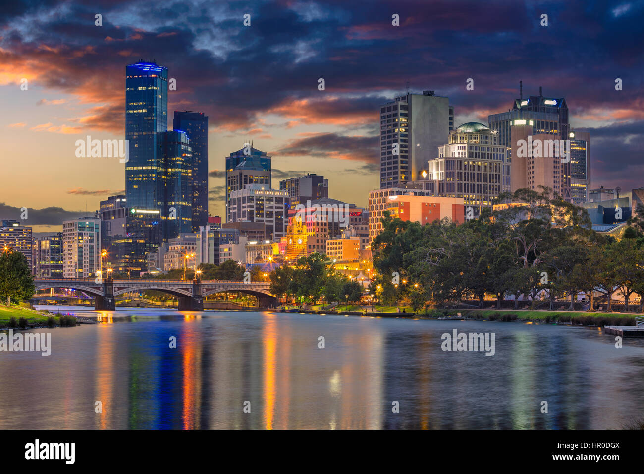 Ville de Melbourne. Image paysage urbain de Melbourne, Australie en été au coucher du soleil. Banque D'Images