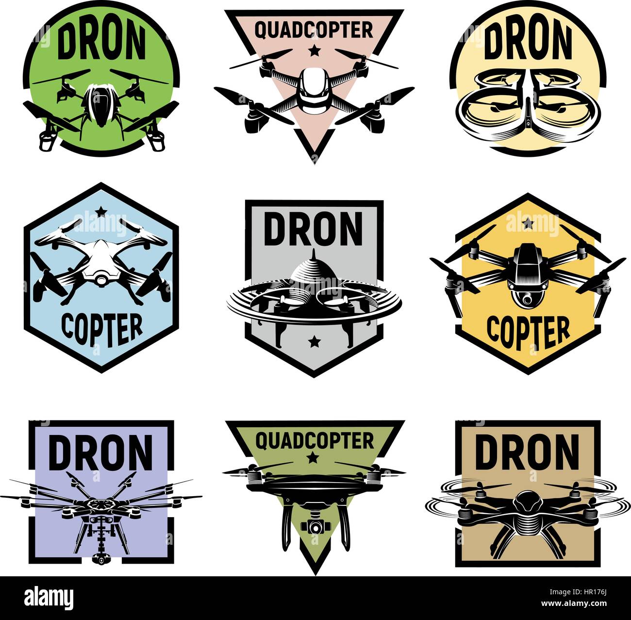 Icônes de quadcopter isolés cadres colorés, rc drone fpv, collection de logos Logo illustration vecteur de l'appareil. Illustration de Vecteur