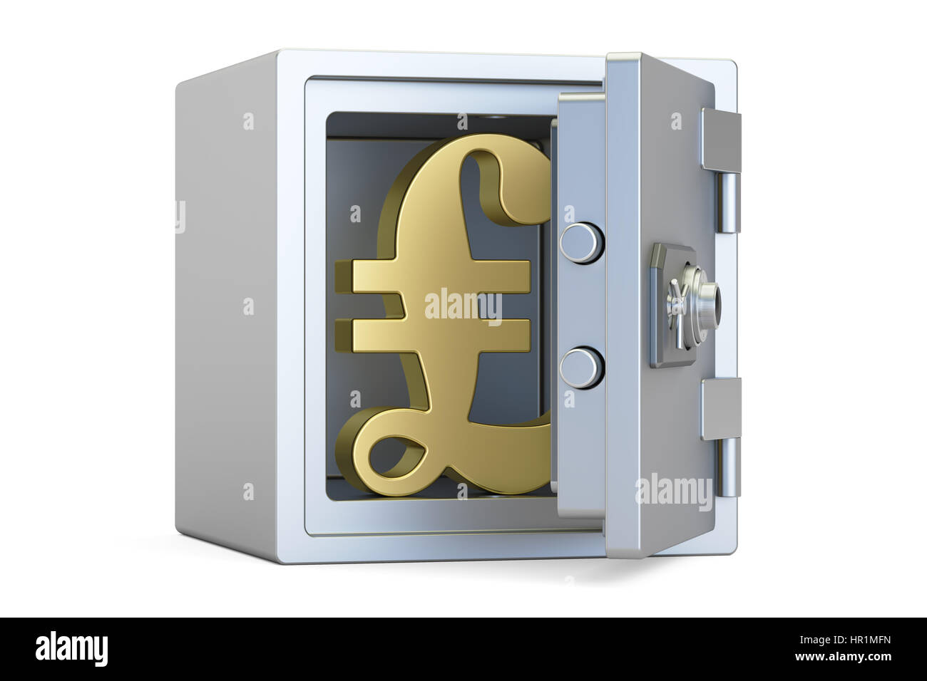 Coffre-fort à combinaison fort avec symbole de la livre sterling, rendu 3D isolé sur fond blanc Banque D'Images