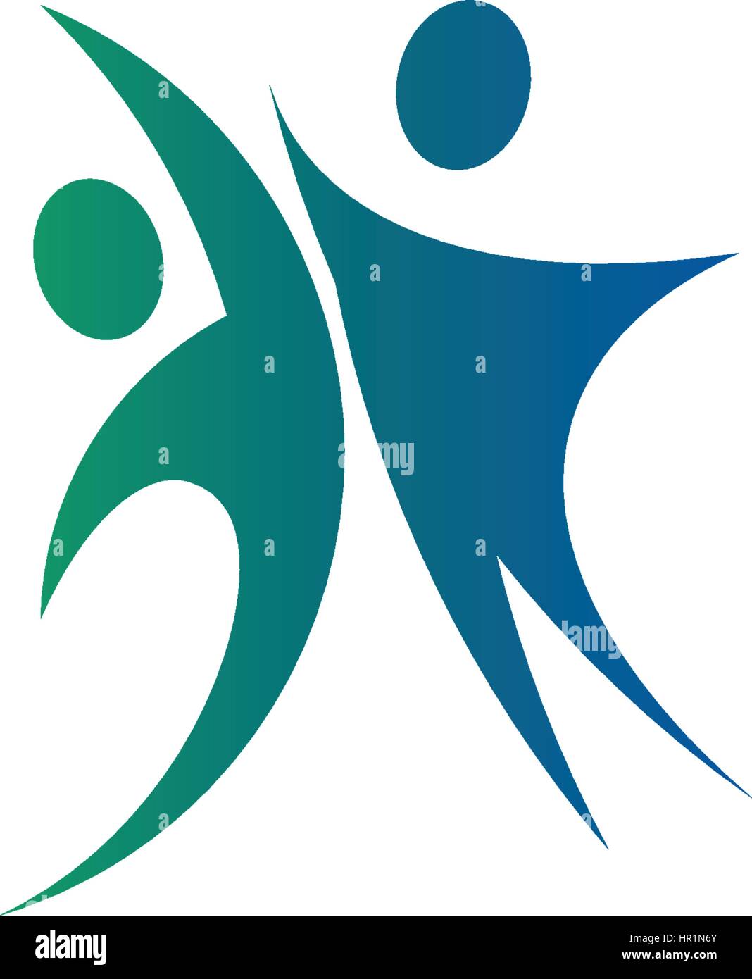 Résumé isolés couleur bleu et vert, deux personnes se tenant la main logo sur fond blanc vector illustration. Illustration de Vecteur