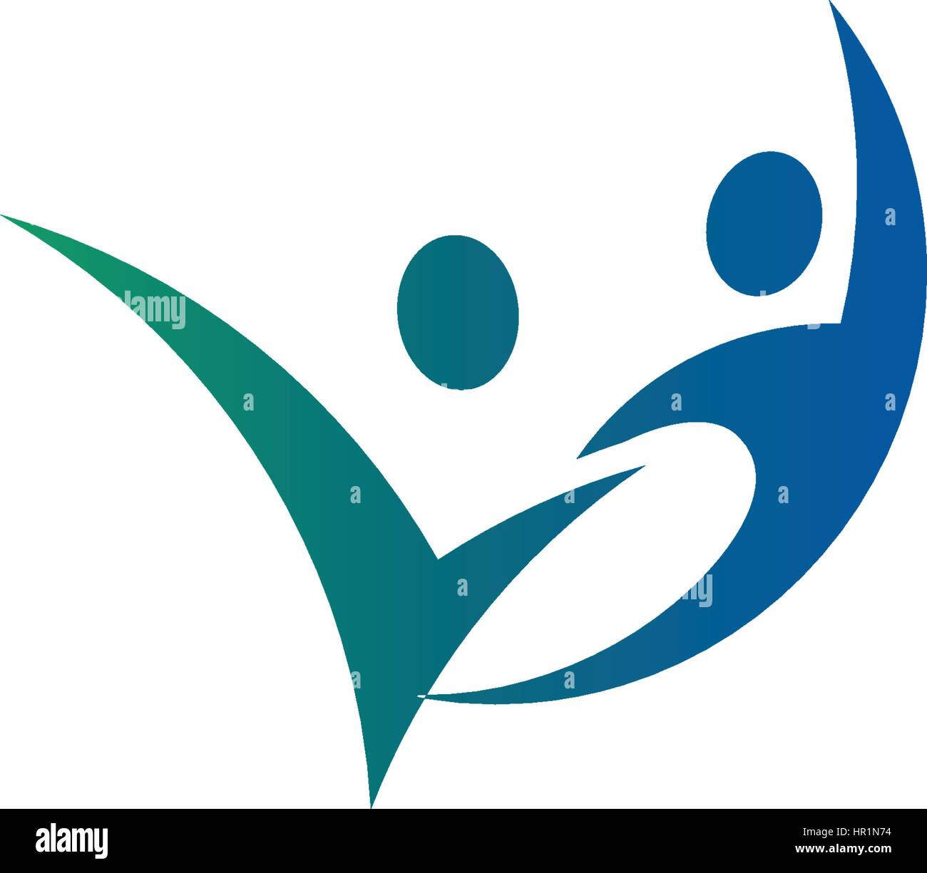 Résumé isolés couleur bleu et vert, deux personnes se tenant la main logo sur fond blanc vector illustration. Illustration de Vecteur
