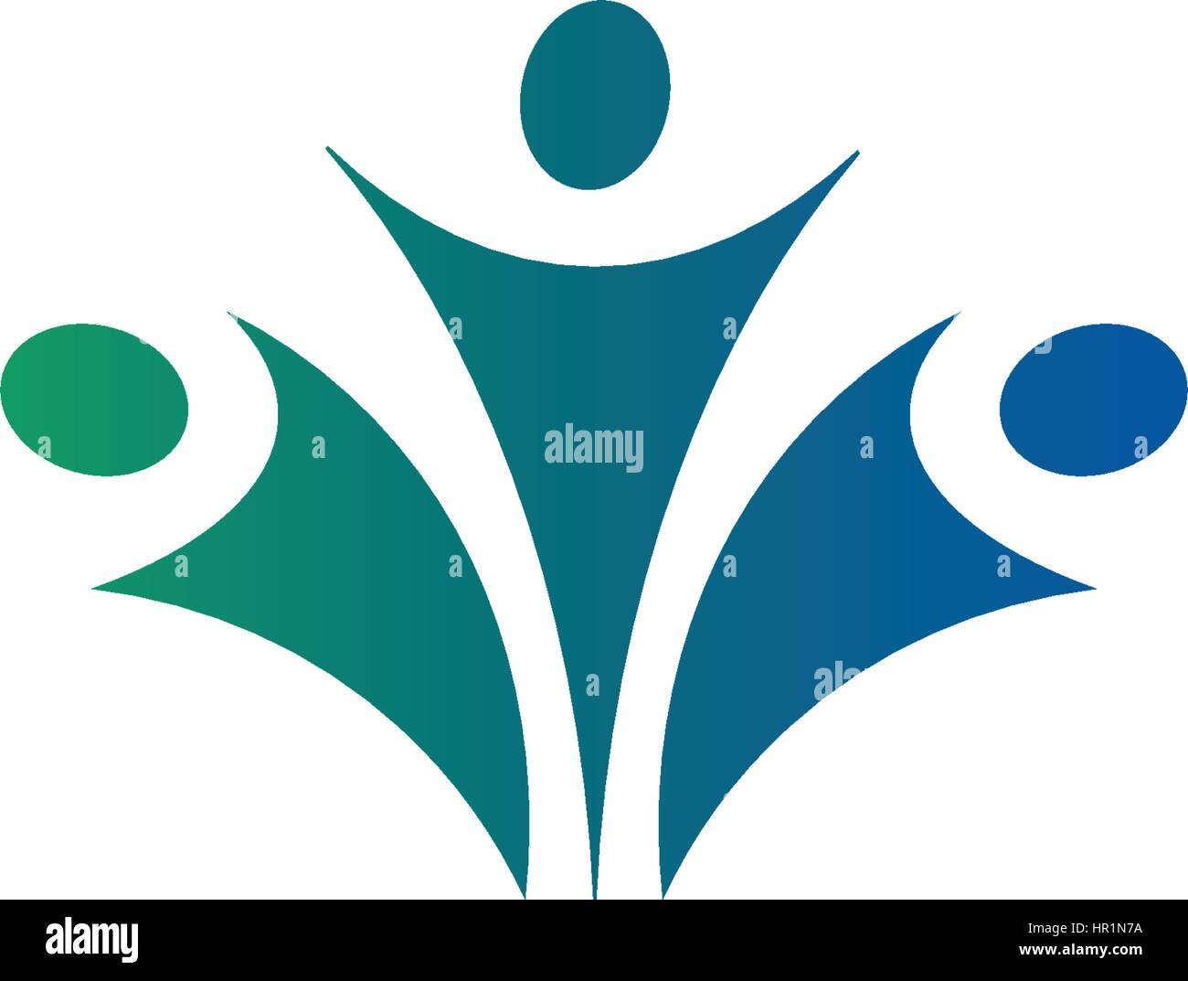 Résumé isolés du groupe de couleur vert et bleu de trois personnes logo sur fond blanc vector illustration. Illustration de Vecteur