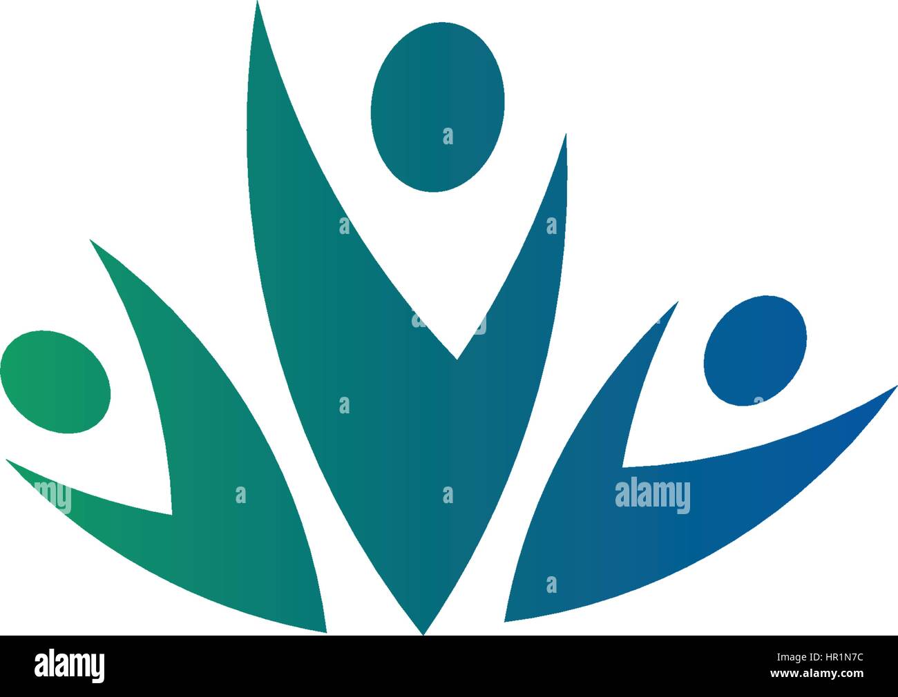 Résumé isolés du groupe de couleur vert et bleu de trois personnes logo sur fond blanc vector illustration. Illustration de Vecteur