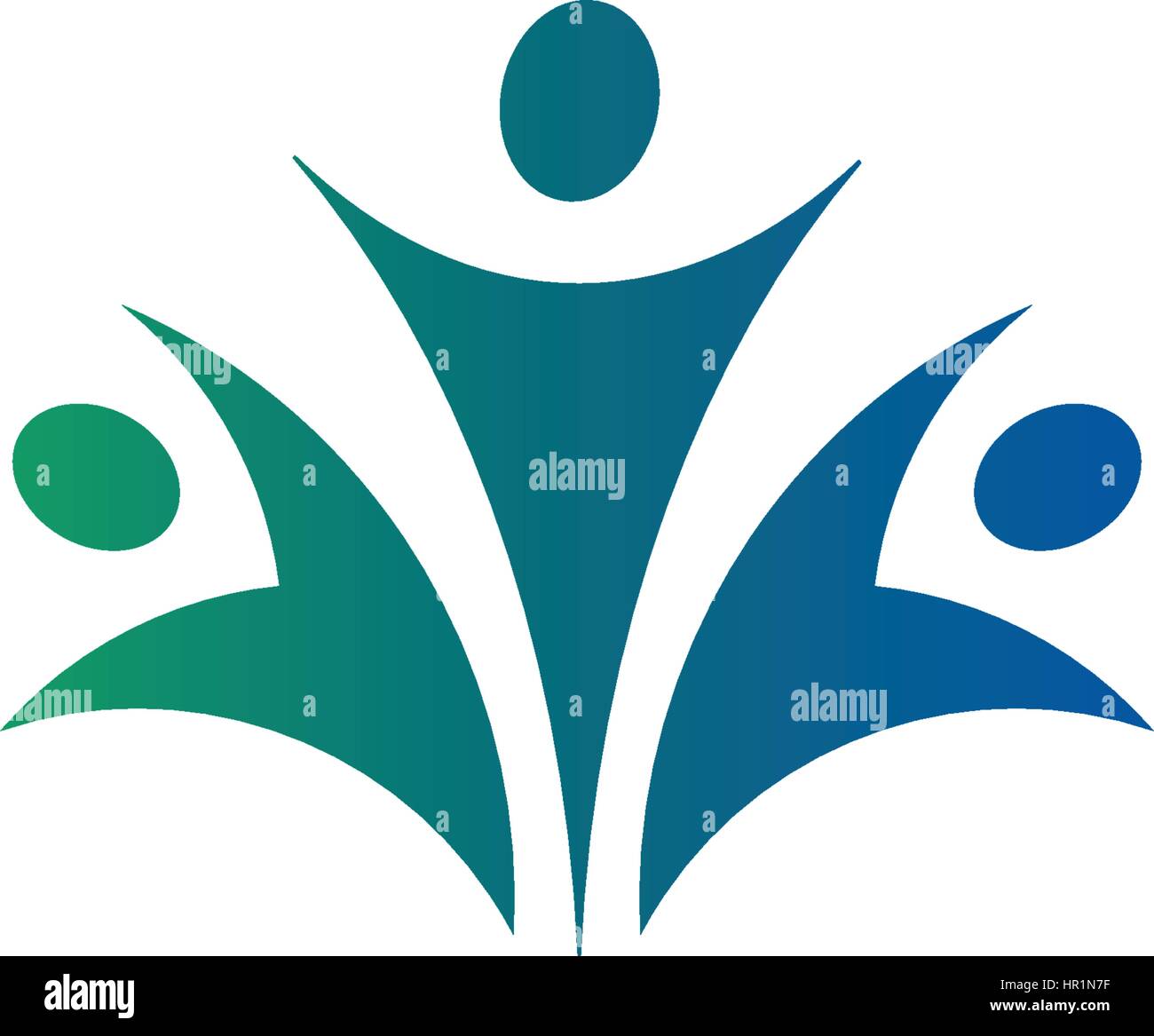 Résumé isolés du groupe de couleur vert et bleu de trois personnes logo sur fond blanc vector illustration. Illustration de Vecteur