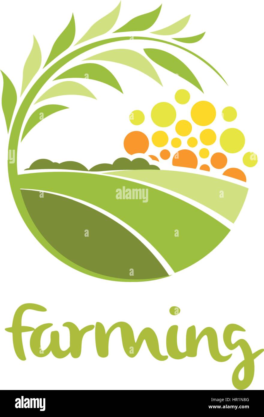Résumé isolé forme ronde couleur vert prairie ensoleillée, logotype logo agricole d'illustration vectorielle. Illustration de Vecteur