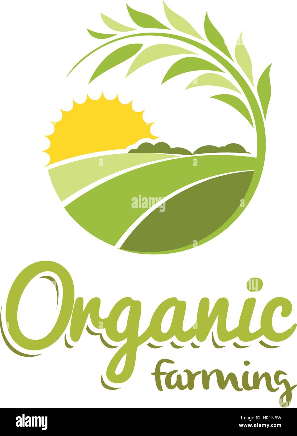 Résumé isolé forme ronde couleur vert prairie ensoleillée, logotype logo agricole d'illustration vectorielle. Illustration de Vecteur