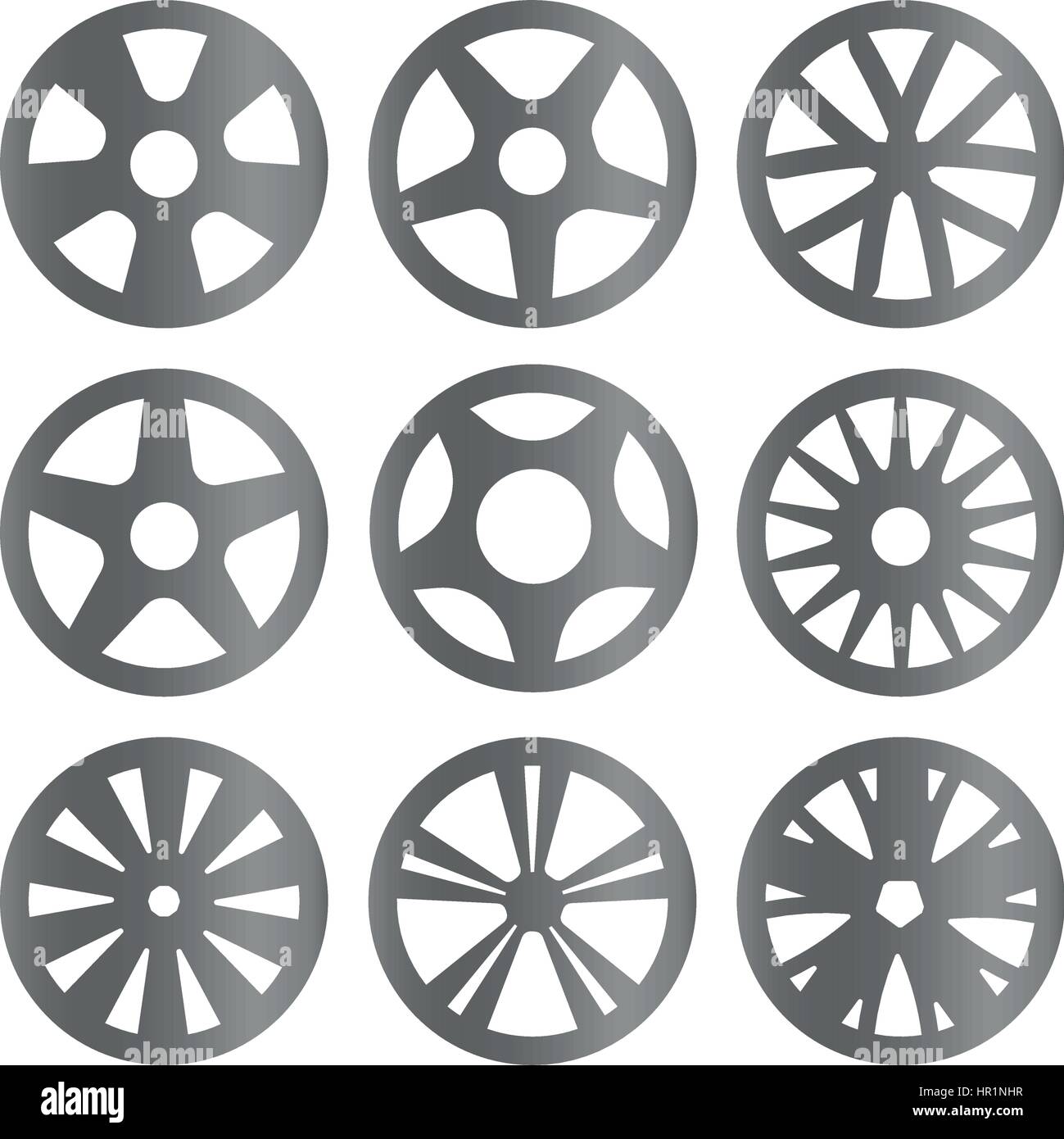 Noir et blanc couleur isolé Alloy Wheels, collection logo logotype éléments voiture vecteur illustration. Illustration de Vecteur