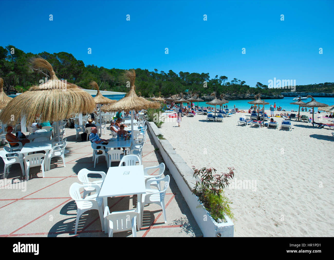 Bar de plage, Cala Mondrago, Majorque, Baleares, Espagne Banque D'Images