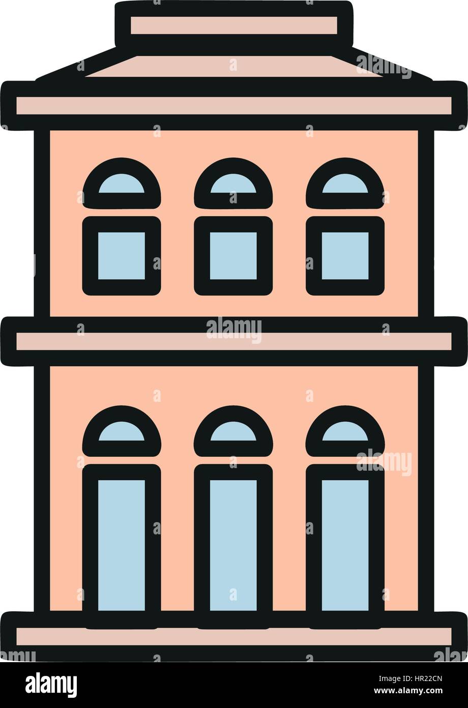 Couleur rose isolé maison municipale de faible hauteur à Lineart, icône de style de l'élément de bâtiment architectural urbain illustration vectorielle. Illustration de Vecteur