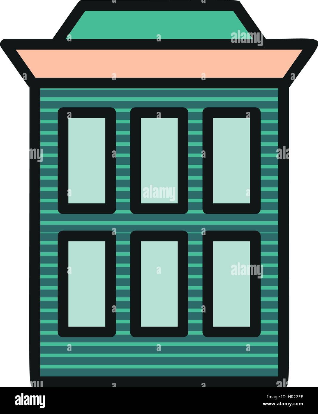 Turquoise brun isolé maison municipale de faible hauteur à Lineart, icône de style de l'élément de bâtiment architectural urbain illustration vectorielle. Illustration de Vecteur