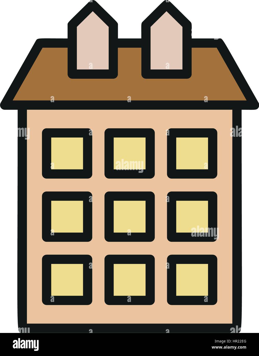 Couleur brun isolé maison municipale de faible hauteur à Lineart, icône de style de l'élément de bâtiment architectural urbain illustration vectorielle. Illustration de Vecteur
