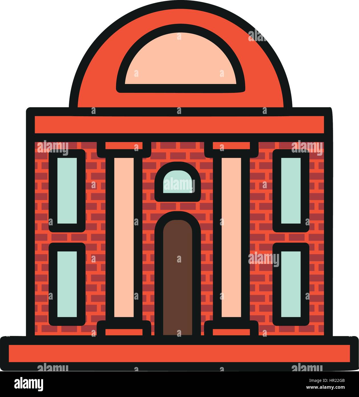 Vinique isolés de faible hauteur couleur Maison municipale à Lineart, icône de style de l'élément de bâtiment architectural urbain illustration vectorielle. Illustration de Vecteur