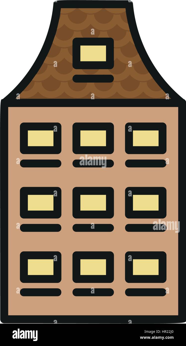 Couleur brun isolé maison municipale de faible hauteur à Lineart, icône de style de l'élément de bâtiment architectural urbain illustration vectorielle. Illustration de Vecteur