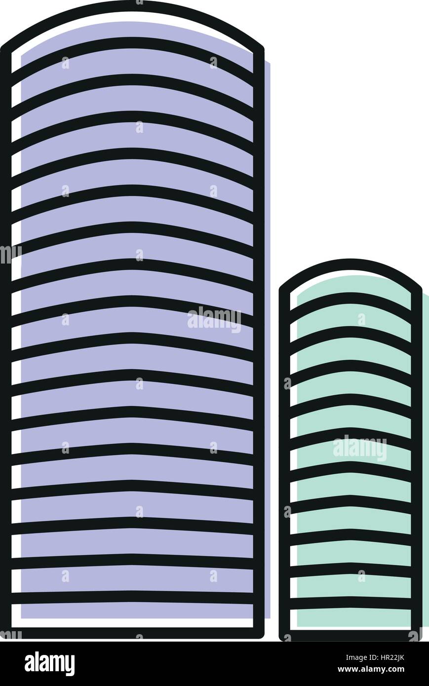 Couleur bleu isolé en gratte-ciel, l'icône de style lineart Élément de bâtiment architectural urbain illustration vectorielle. Illustration de Vecteur