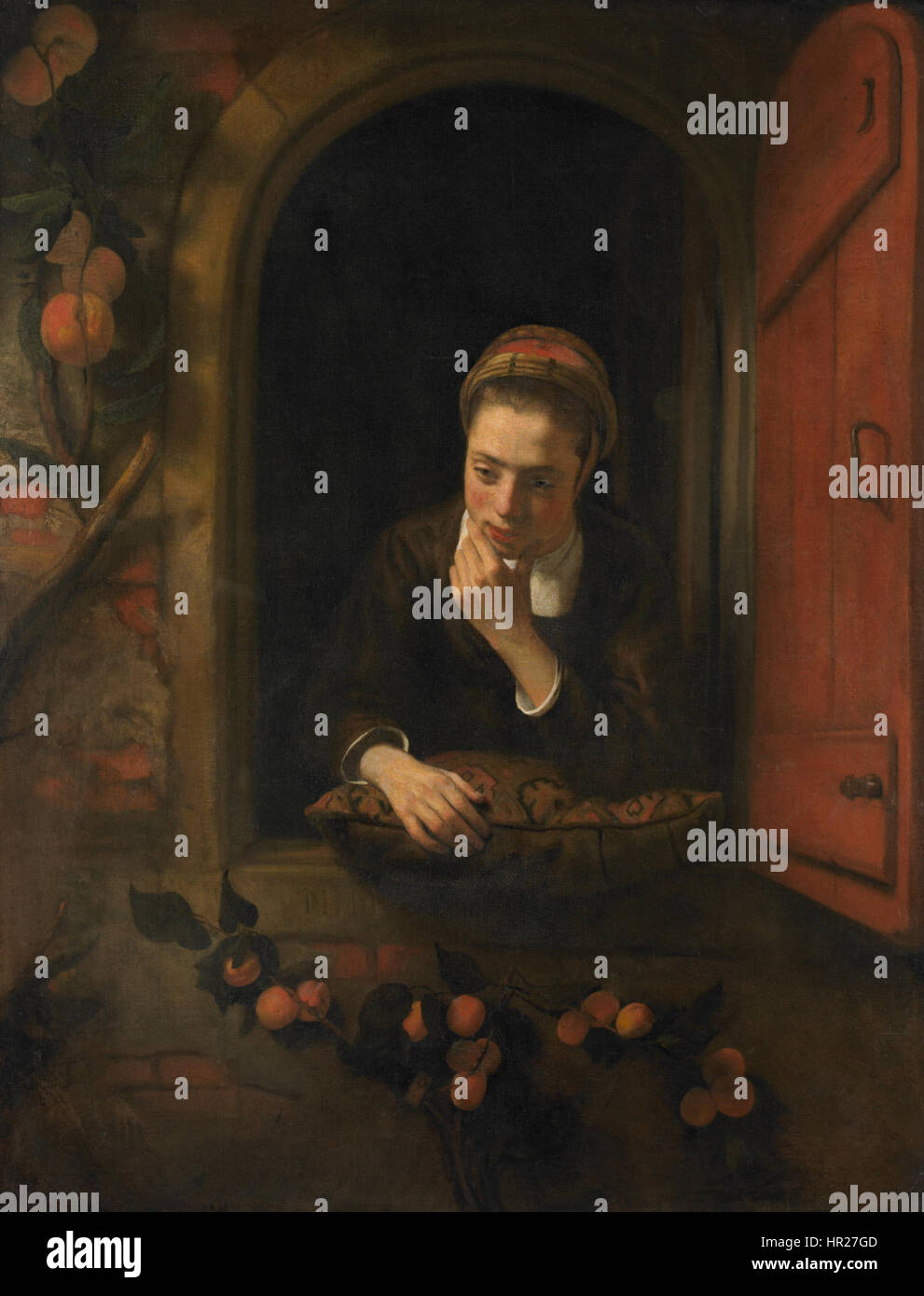 Nicolaes MAES - Meisje aan het venster, bekend als 'De peinzende» - Google Art Project Banque D'Images