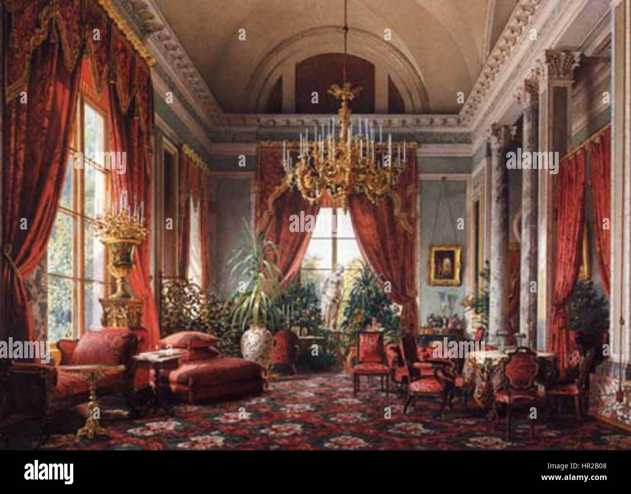 'Premazzi Parlour' est une scène intérieure représentant un salon traditionnel du XIXe siècle. La peinture met en valeur l'atmosphère intime et élégante de l'époque, avec un mobilier détaillé et un éclairage doux qui reflètent le confort de la vie domestique. Banque D'Images