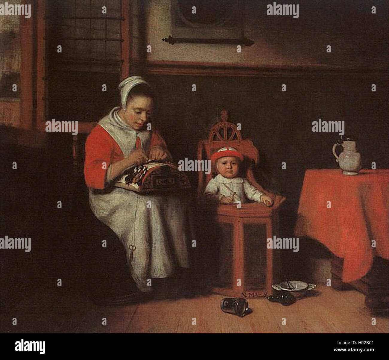 Nicolaes MAES - La Dentellière - WGA13819 Banque D'Images