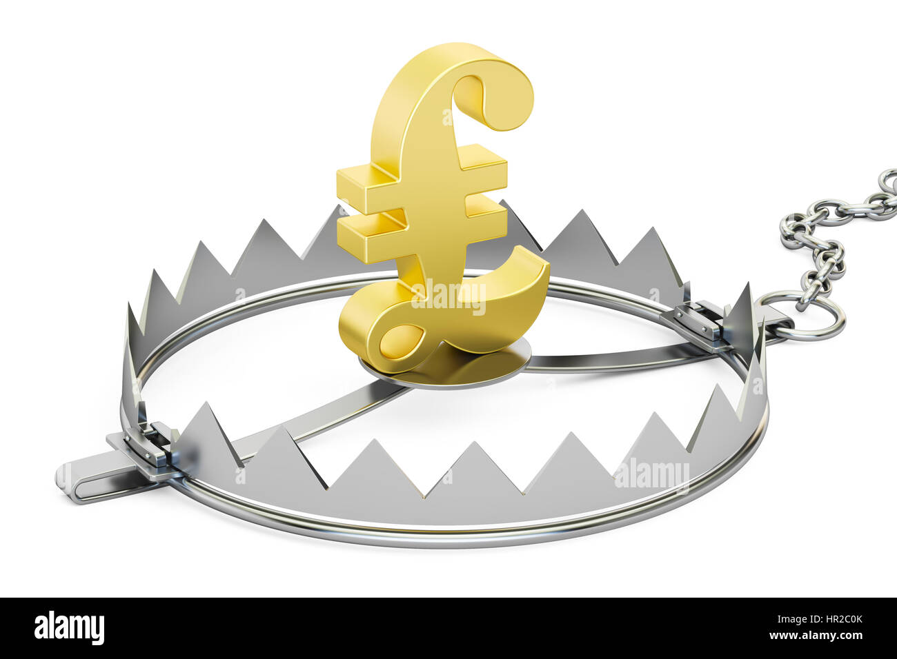 Piège de l'argent avec symbole de livre sterling, rendu 3D isolé sur fond blanc Banque D'Images