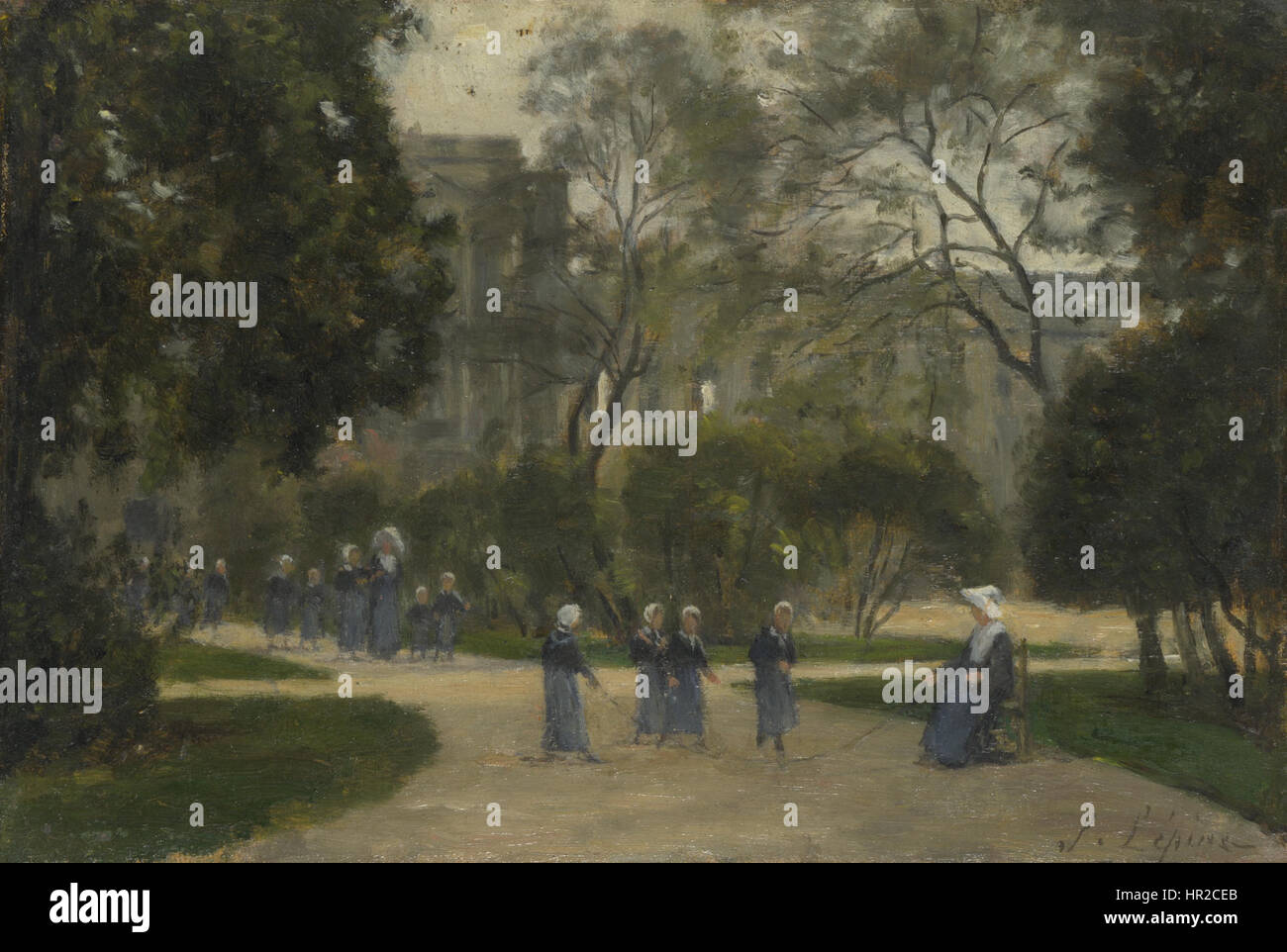 Des religieuses et des écolières dans les jardins des Tuileries, Paris 1871-1873 Stanislas Lepine Banque D'Images