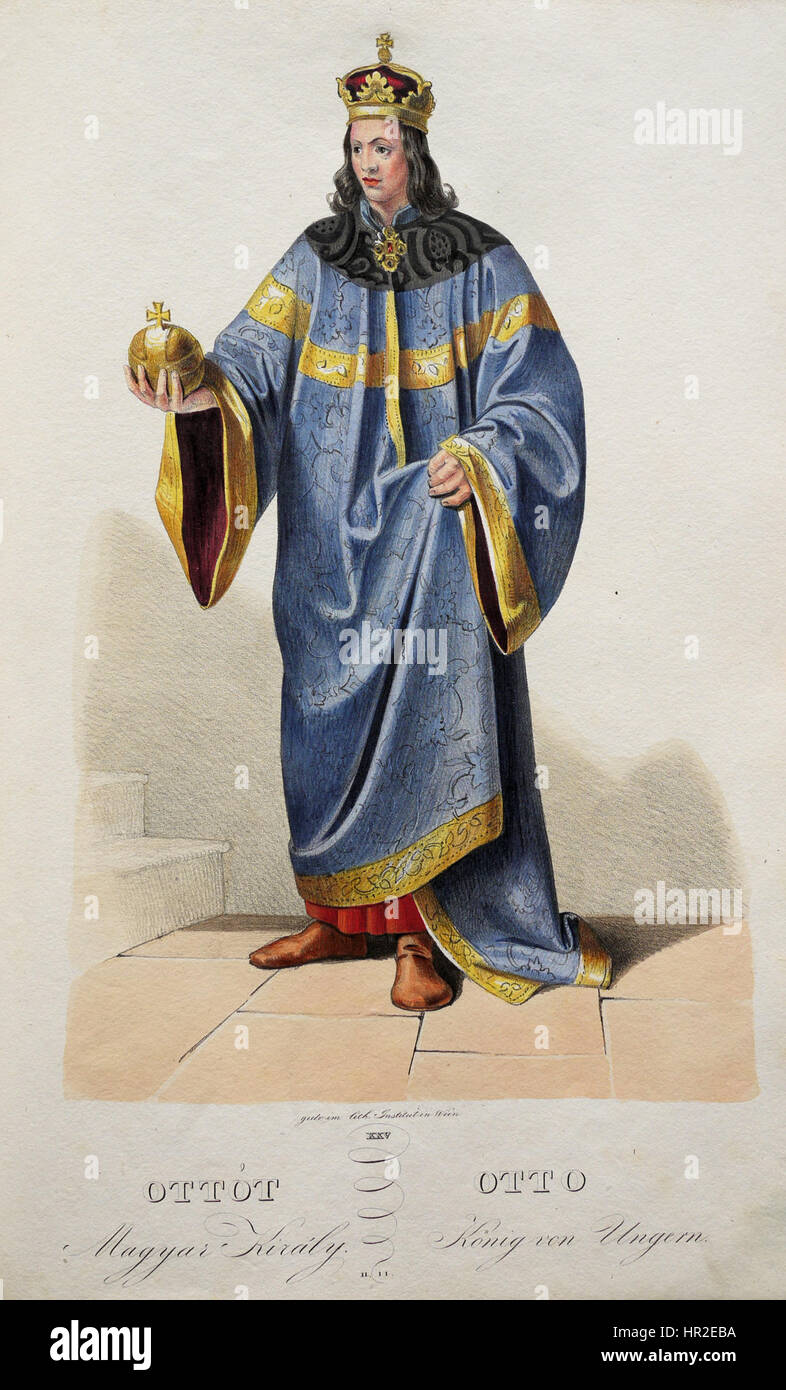 Cette lithographie de l'empereur Otton III capture le souverain d'une manière officielle et digne, reflétant son statut d'empereur romain germanique. L'image met l'accent sur sa tenue royale et sa présence impériale, symbole de son règne au début du XIe siècle. Banque D'Images