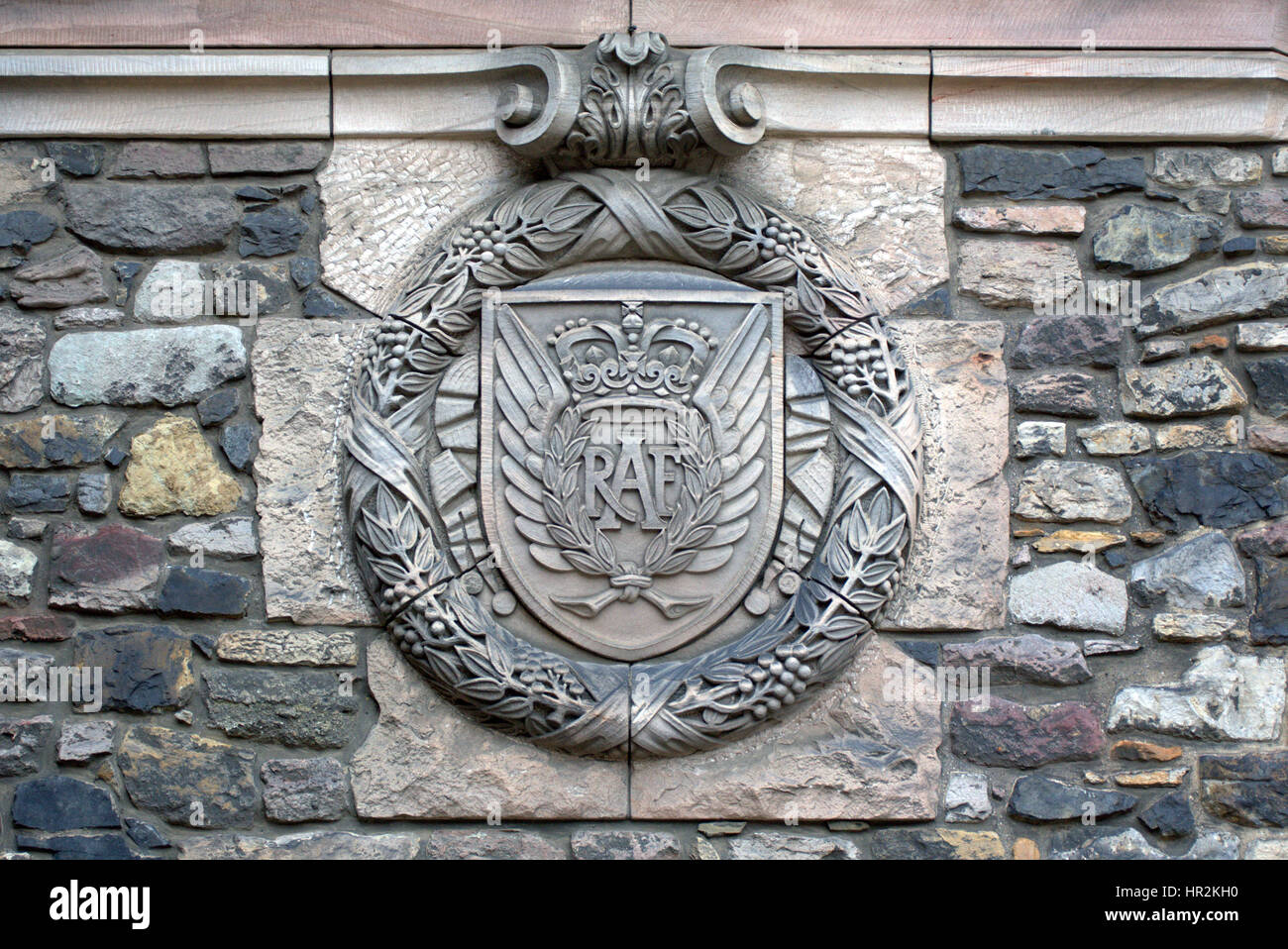 Le château d'Édimbourg Monument commémoratif de guerre logo sur 1/3 mur RAF Royal Air Force Banque D'Images