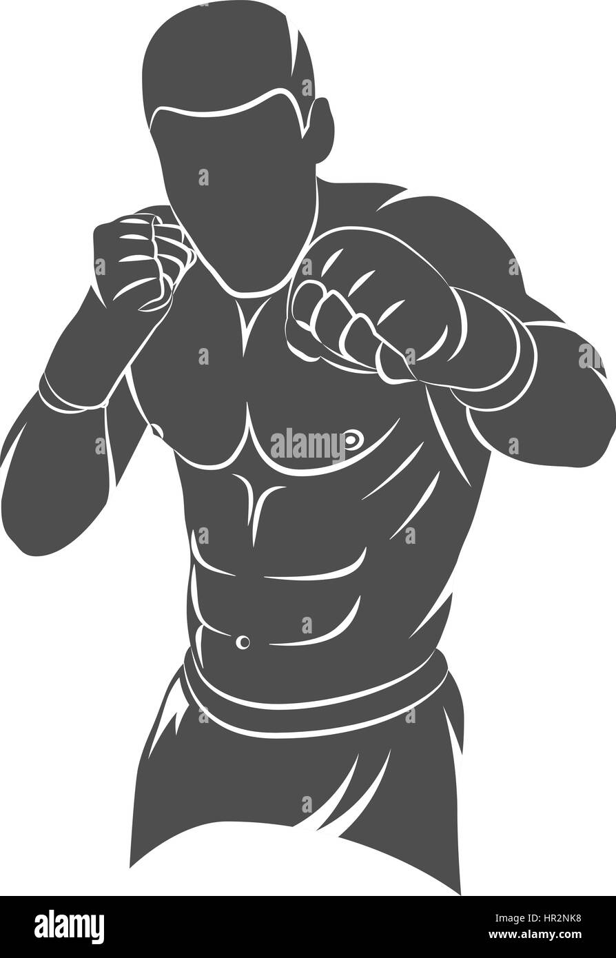 Pratiquant de combat Silhouette sur un fond blanc. Vector illustration. Illustration de Vecteur